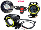 2pcs LED Angel Eye Motorcycle Headlight DRL Spotlight Fog Light & ON/OFF Switch